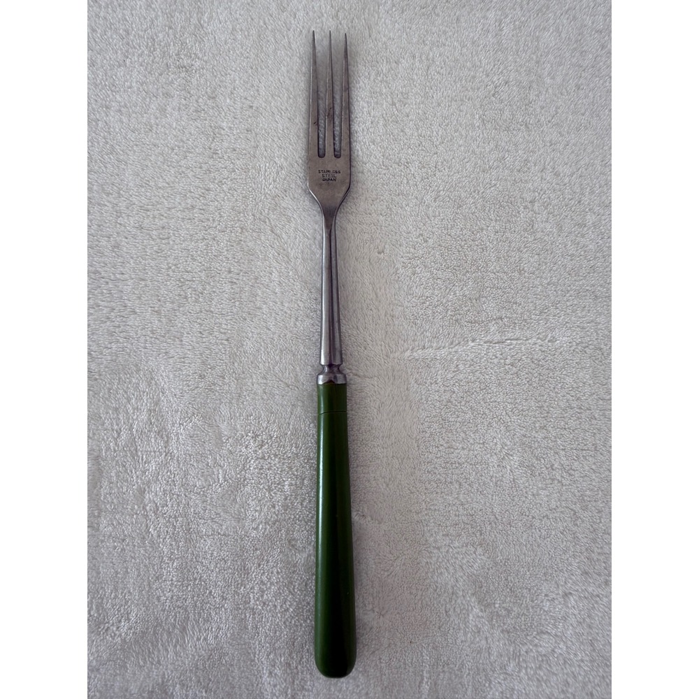 Vintage Unbranded MCM Granny Meat Fork Long‎ Green Handle Stainless Steel Japan